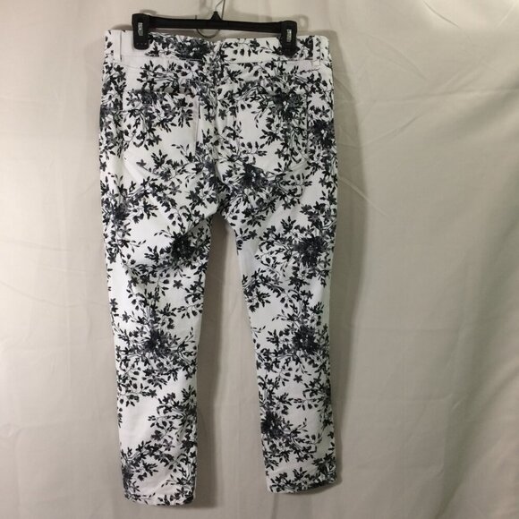 Calvin Klein Pants Ankle Black White Floral Print Cotton Stretch 4 Pockets Sz 10 - Picture 2 of 6